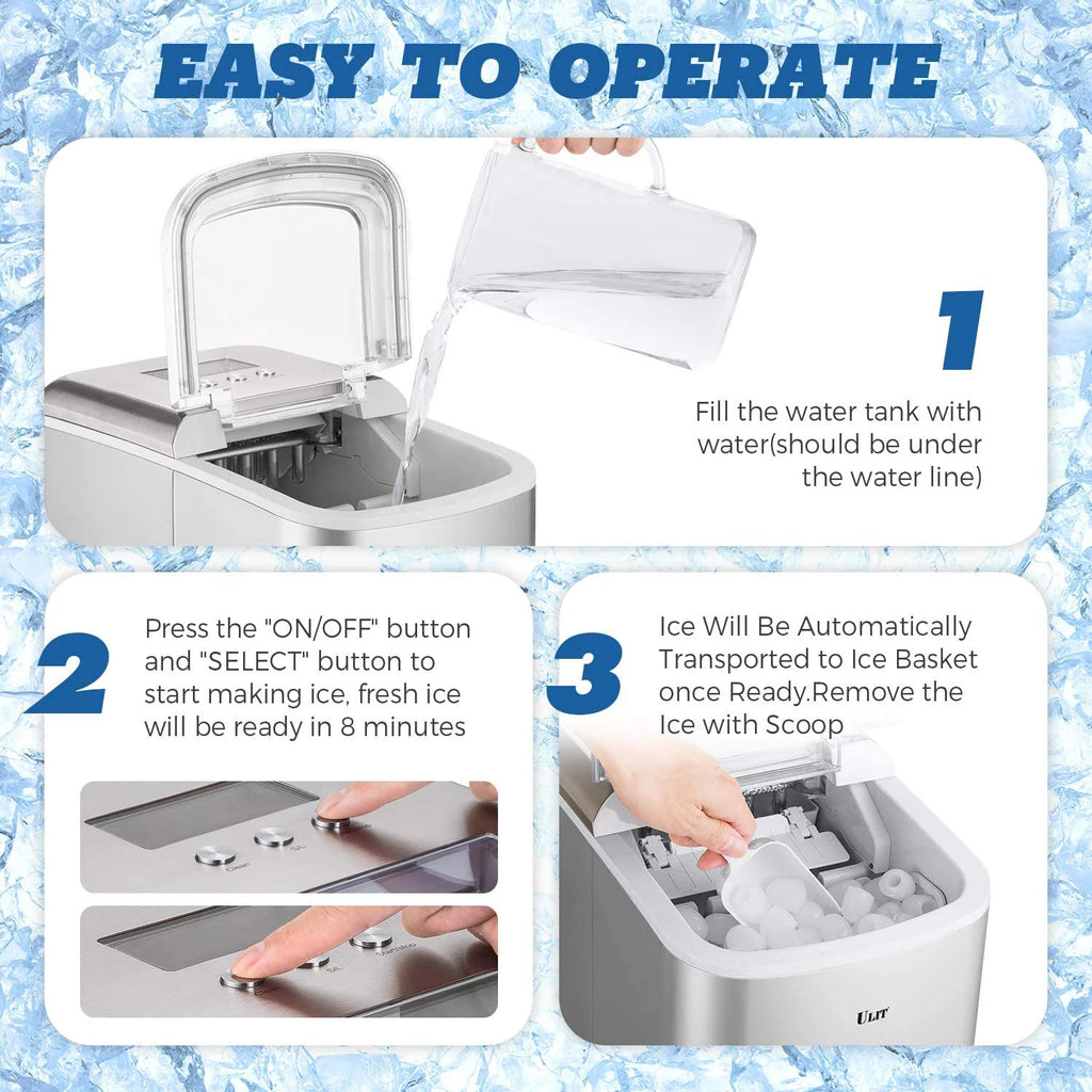 Countertop Ice Maker with Ice Scoop and Basket, Silver I3174
