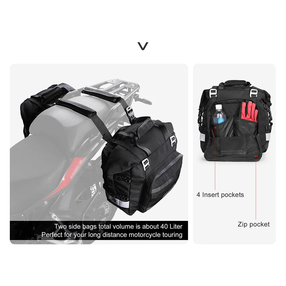 Polyester Motorcycle Side Saddle Bag 20L with Removable Waterproof Inner Bag Q59180