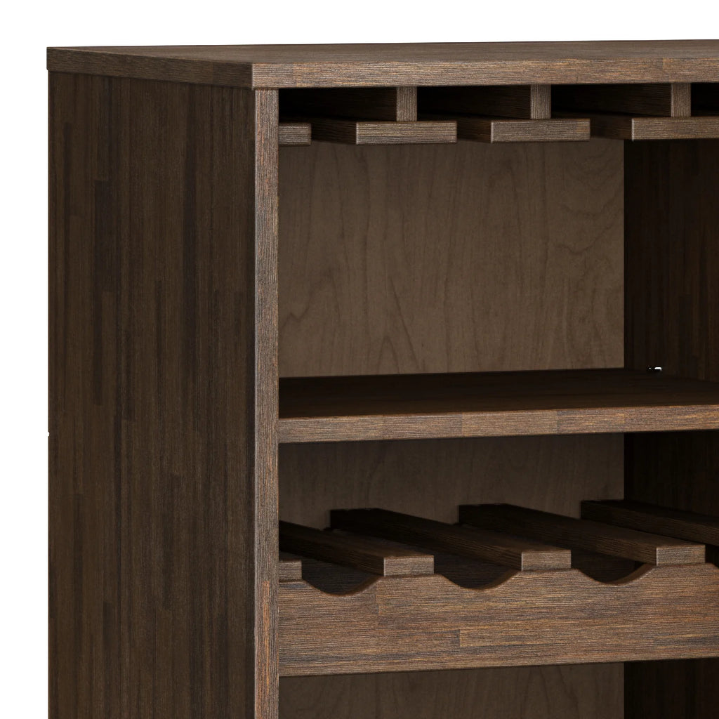 Rustic Natural Aged Brown Solid Acacia Wood Wine Cabinet R648