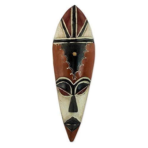 Decorative Ghanaian Large African Rubber Wood Mask, Orange R312379