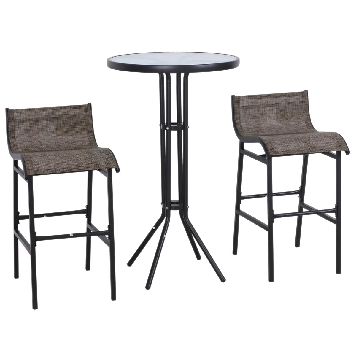 3 Piece Bar Height Outdoor Patio Bistro Table Chairs Set Black Tan Y2584