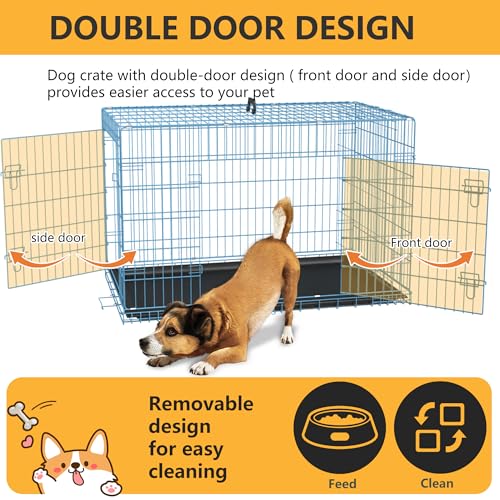 48 Inch Folding Metal Wire Dog Crate with Divider Panel and Leak-Proof Plastic Tray, Black Q3756