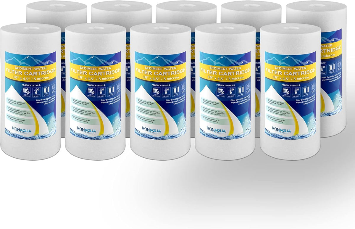 10 Pack 5 Micron 4.5" x 20 Sediment Replacement Water Filter Cartridges Q46841