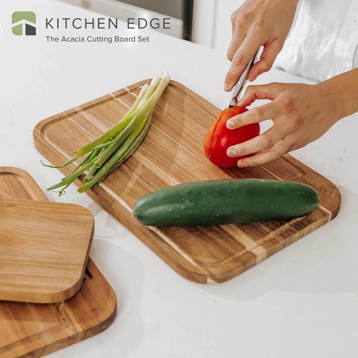 Acacia Wood Cutting Board Set of 3 with Juice Groove J404199