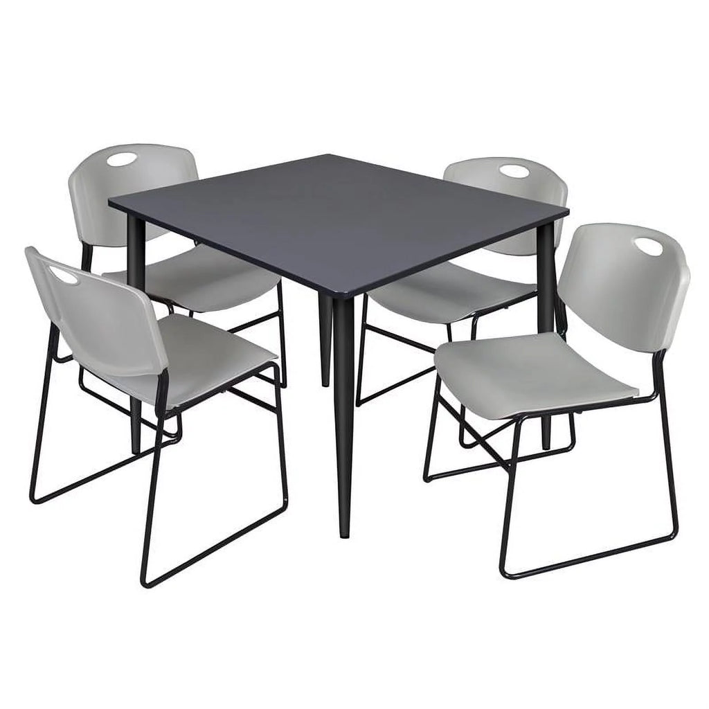 48" Square Breakroom Table & 4 Stack Chairs F1490