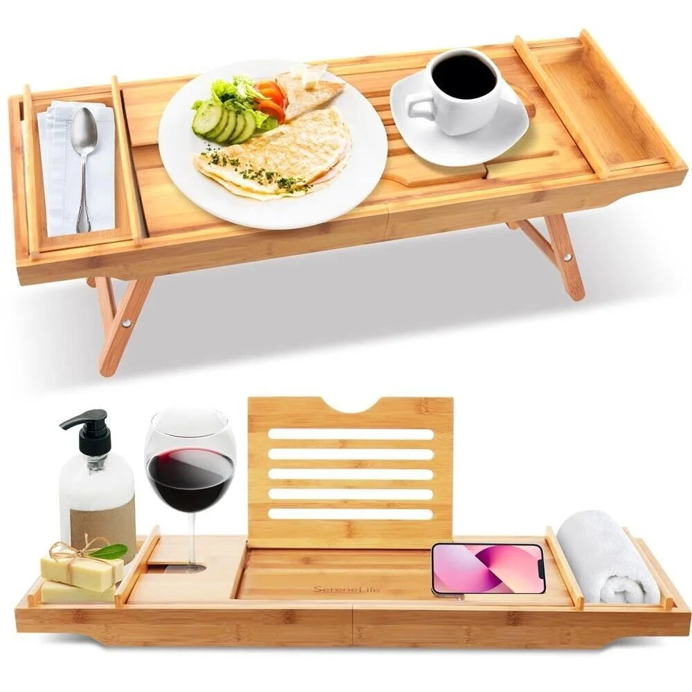 Natural Bamboo Bathtub Caddy with Adjustable Length V3583