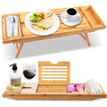 Natural Bamboo Bathtub Caddy with Adjustable Length V3583