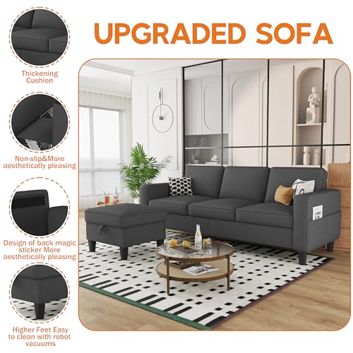 Beige 3 Seat L-Shaped Sectional Sofa with Storage Ottoman A224