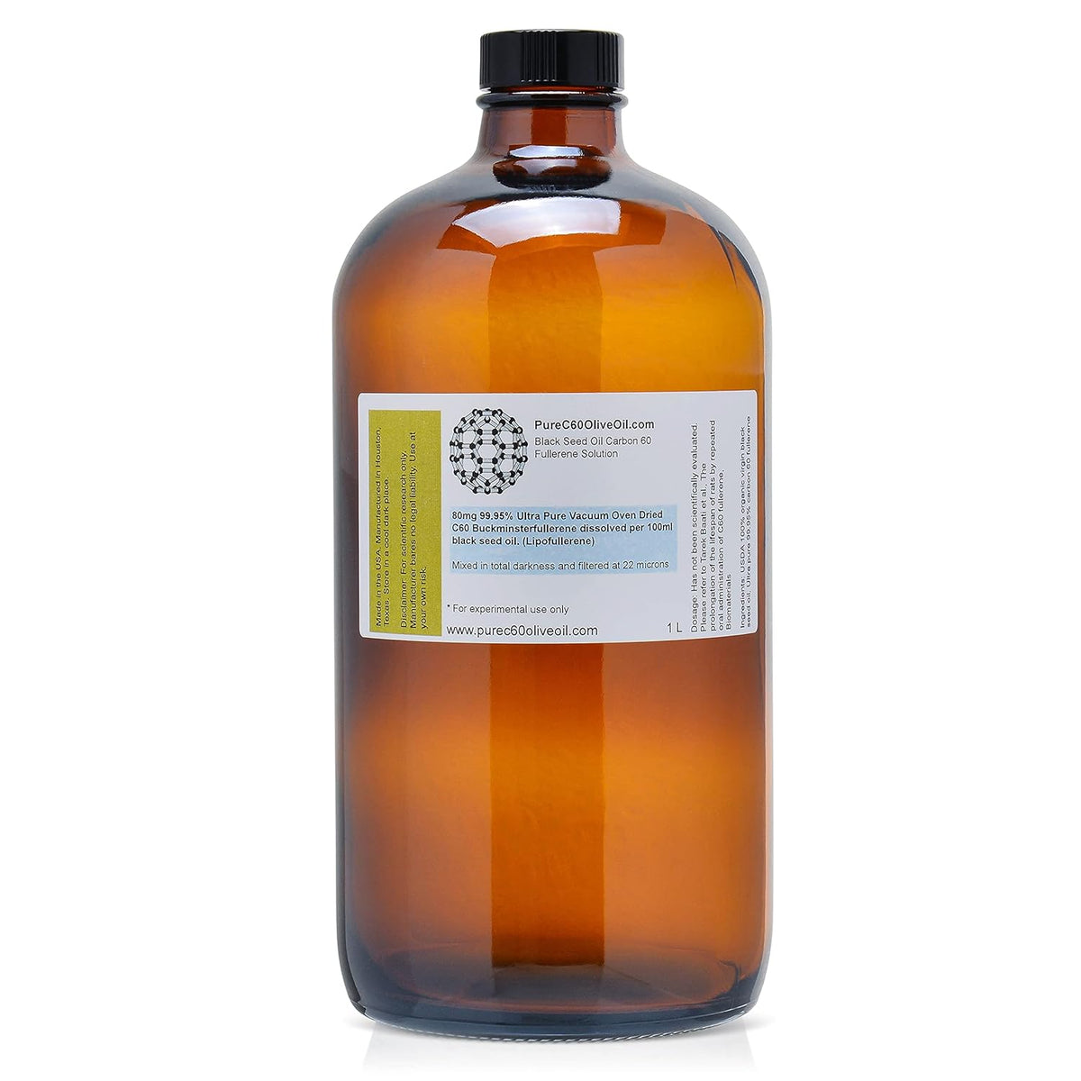 C60 Black Seed Oil 1L / 33.8 Fl Oz 800mg Amber Glass Bottle X6459