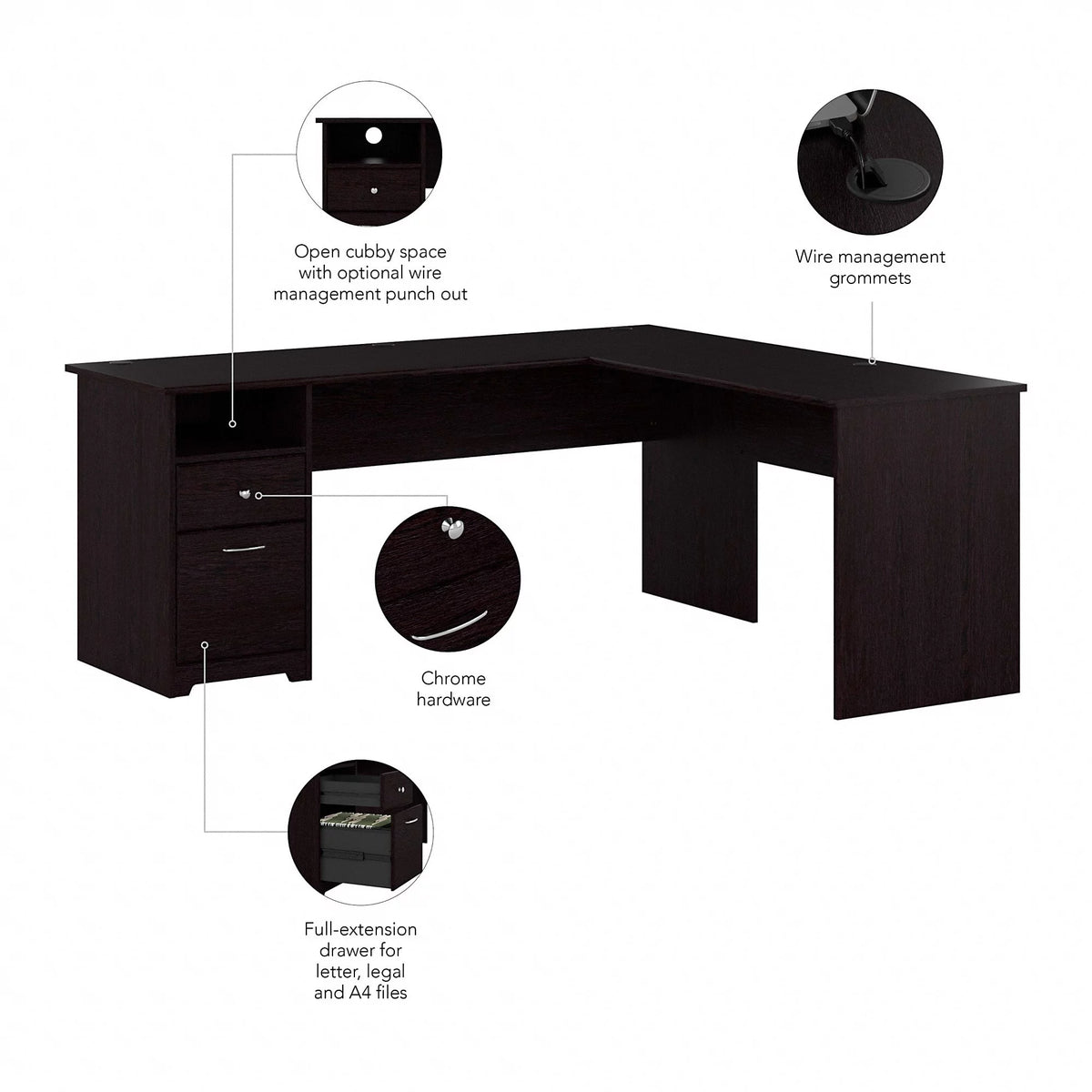 72W L Shaped Computer Desk with File Y21106