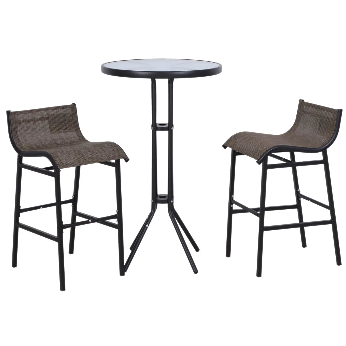 3 Piece Bar Height Outdoor Patio Bistro Table Chairs Set Black Tan Y2584