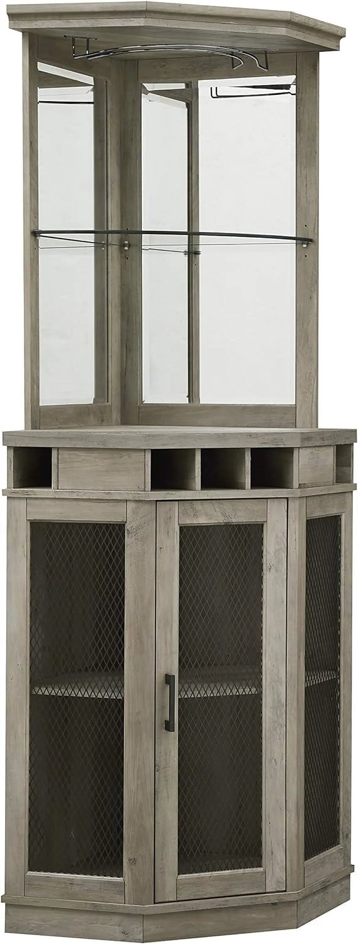 Stone Grey Corner Bar Unit with Built-In Wine Rack and Lower Bar Cabinet I6049