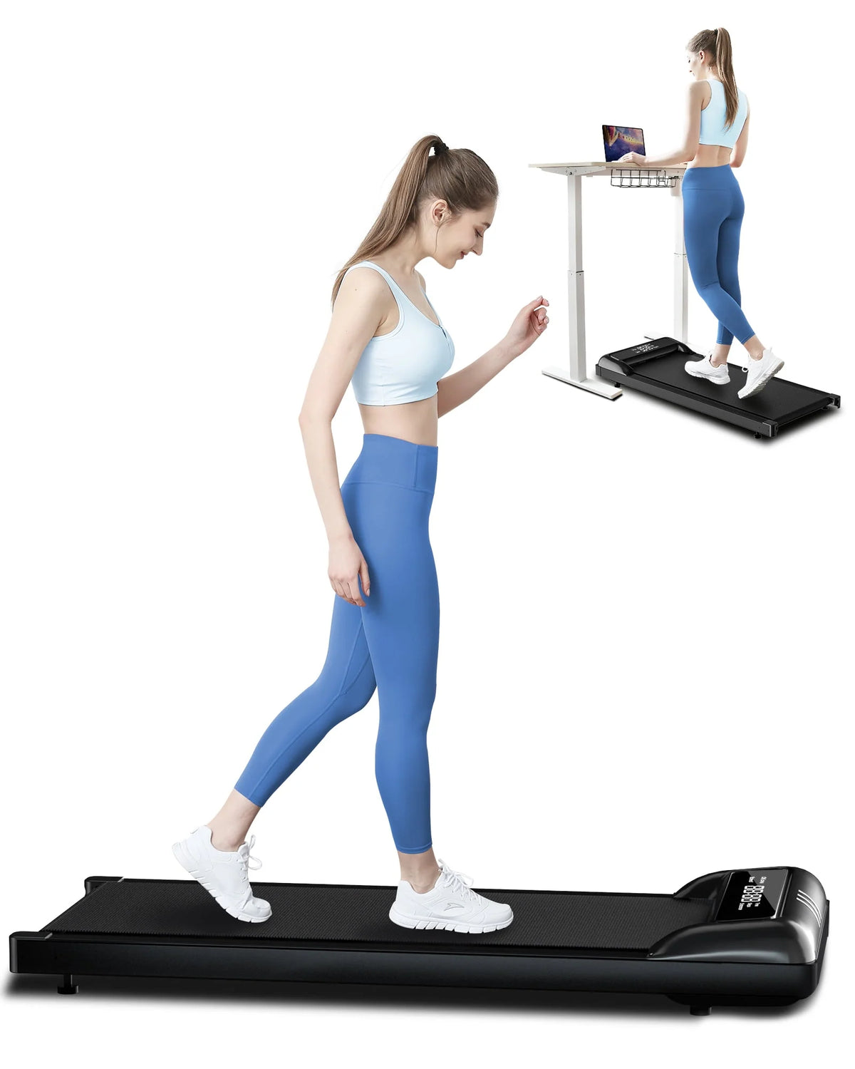 2 in 1 Under Desk Treadmill, 2.5HP Quiet Portable Treadmill, Black N389