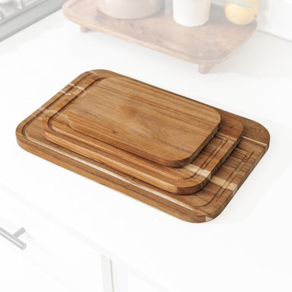 Acacia Wood Cutting Board Set of 3 with Juice Groove J404199
