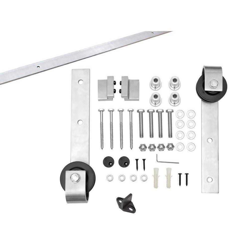 Weather Gray Stained Wood Interior Sliding Barn Door with Hardware Kit L515