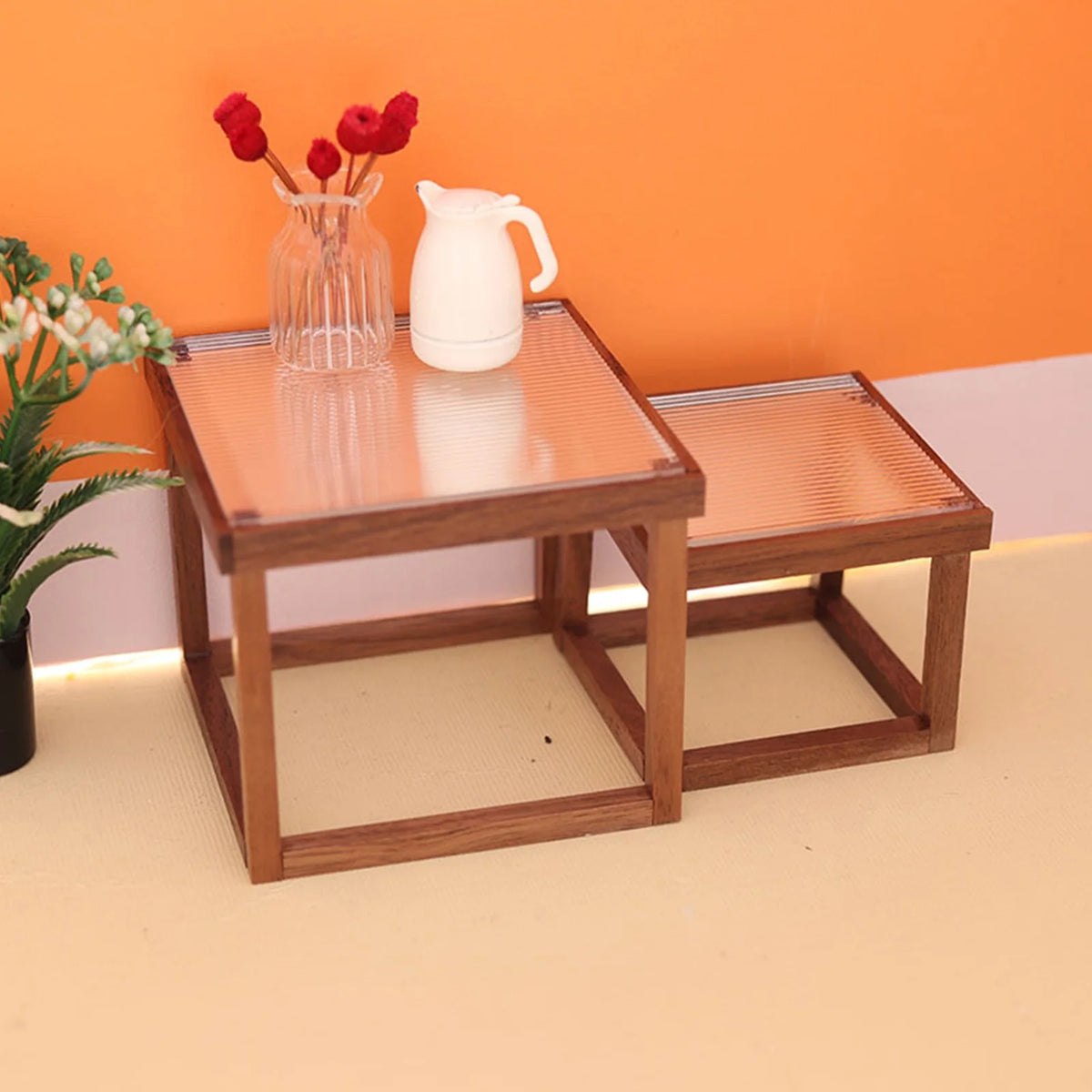 Mini Table Acrylic Black Walnut Wood for 1/12 Doll House J967