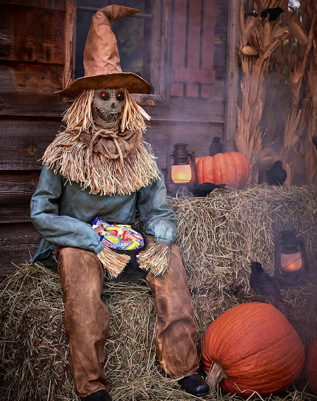 4.5 Ft Scary Sitting Scarecrow Animatronic V67563