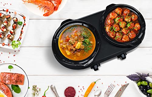 Double Slow Cooker with 2 X 1.25QT Ceramic Pots and Glass Lid L7959