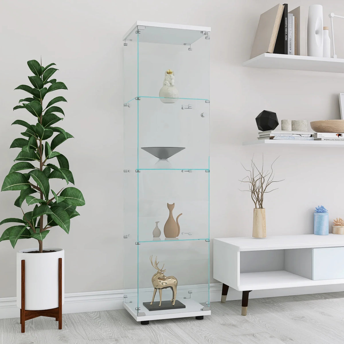White Glass Display Cabinet with 4 Shelves I710