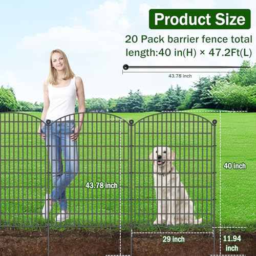 10 Panels No Dig Decorative Garden Fence 40 in x 23.6 ft Rustproof Metal Fencing L570