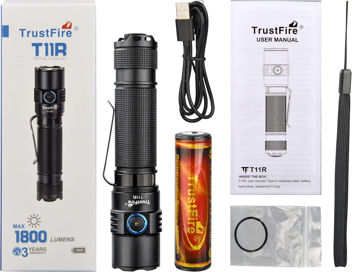 1800 Lumens Type-C Rechargeable IP68 Waterproof Tactical Flashlight X9639