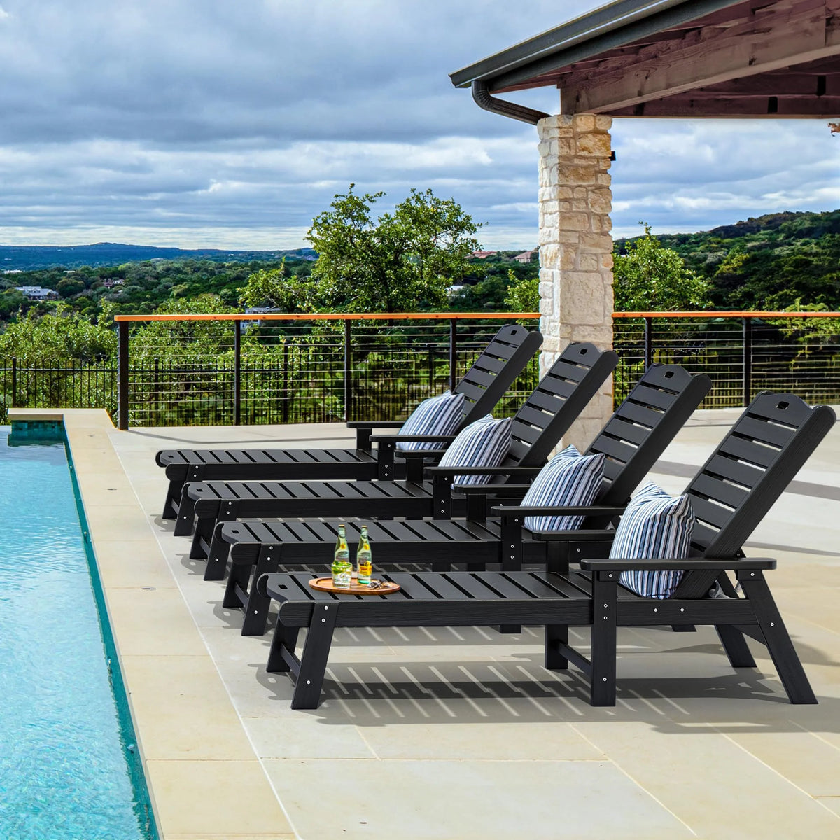 Black Adjustable Resin Outdoor Chaise Lounge Chair D814