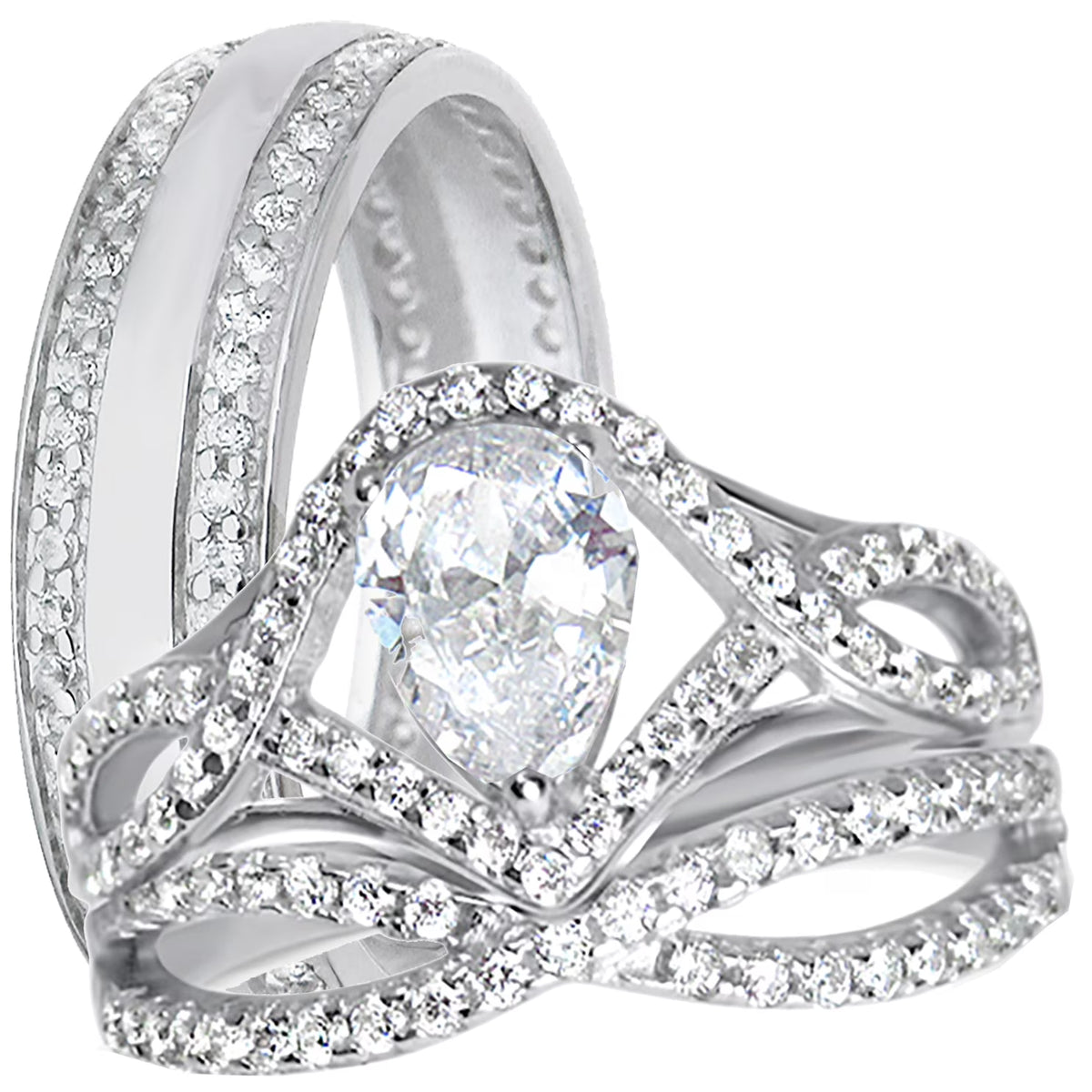 Sterling Silver Wedding Ring Set E189