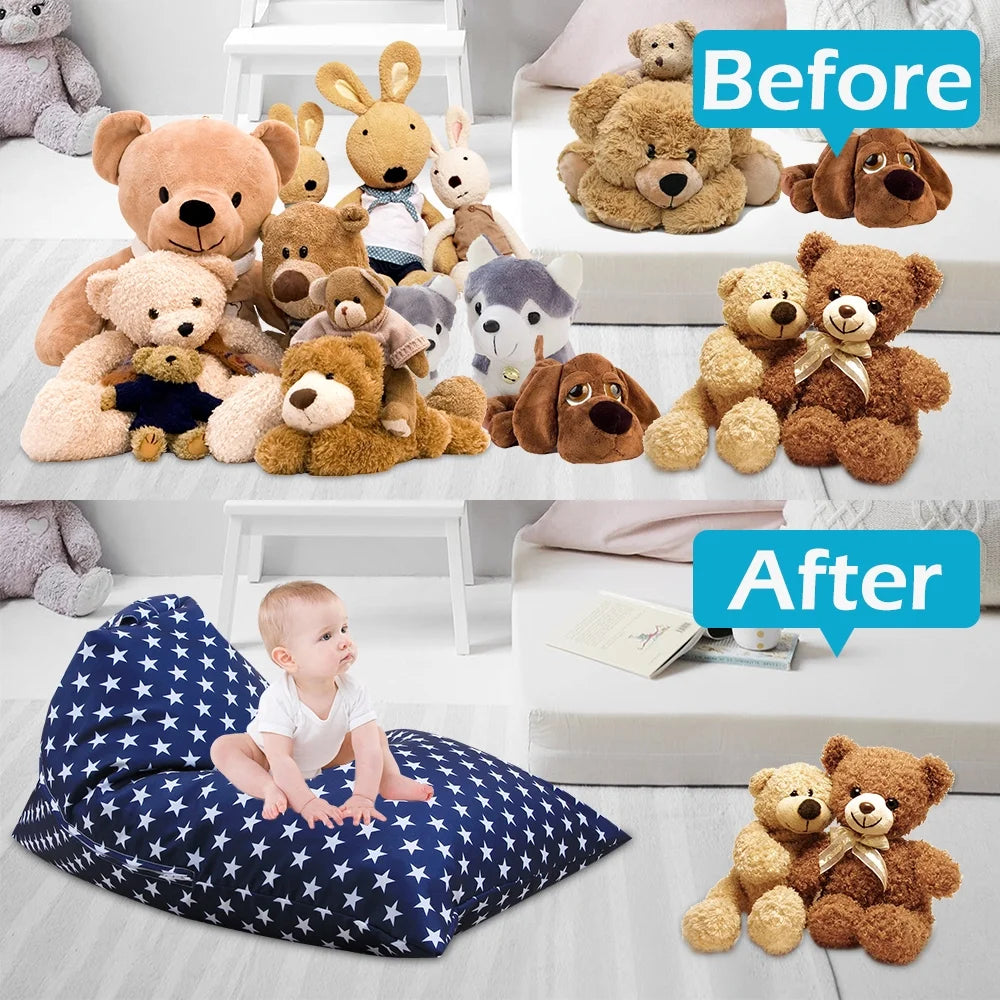 Navy Velvet Stuffed Animal Storage Bean Bag Chair D517409