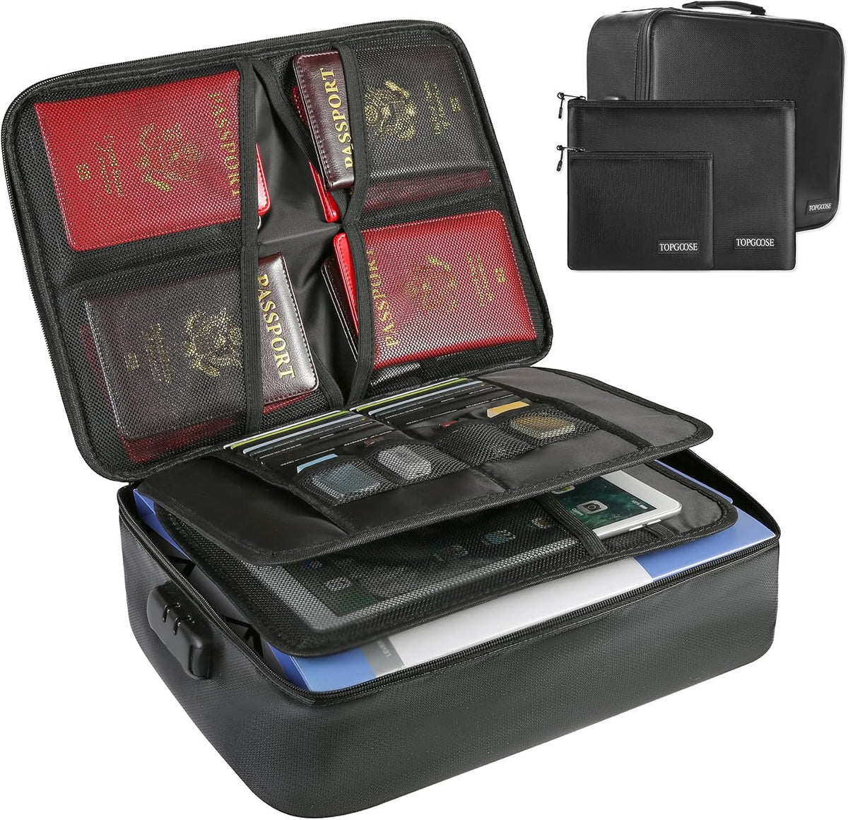 Fireproof Document Bag with Lock, 3 Set D348