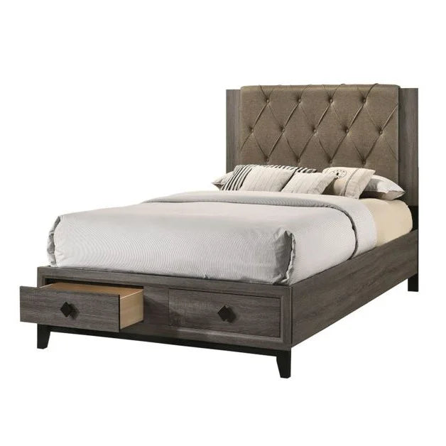 Queen Storage Bed Fabric Rustic Gray Oak H90979
