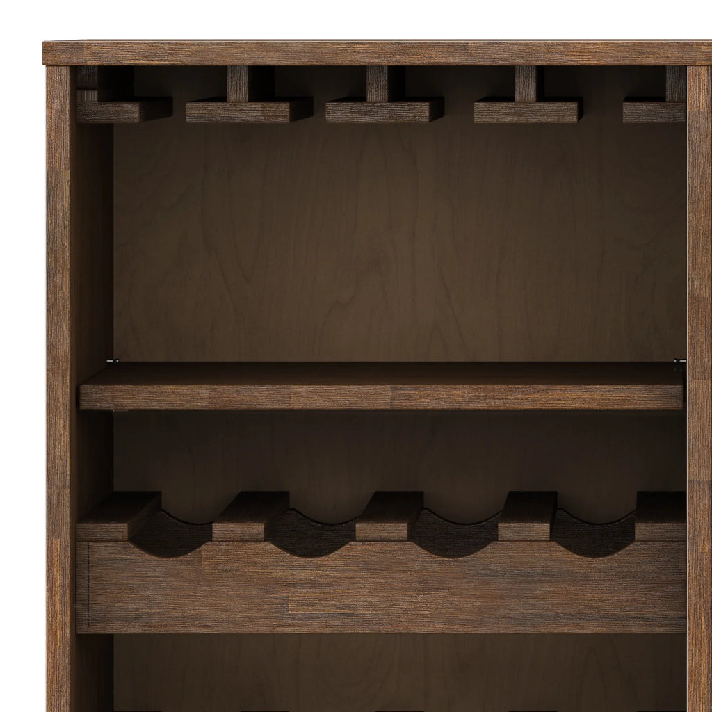 Rustic Natural Aged Brown Solid Acacia Wood Wine Cabinet R648