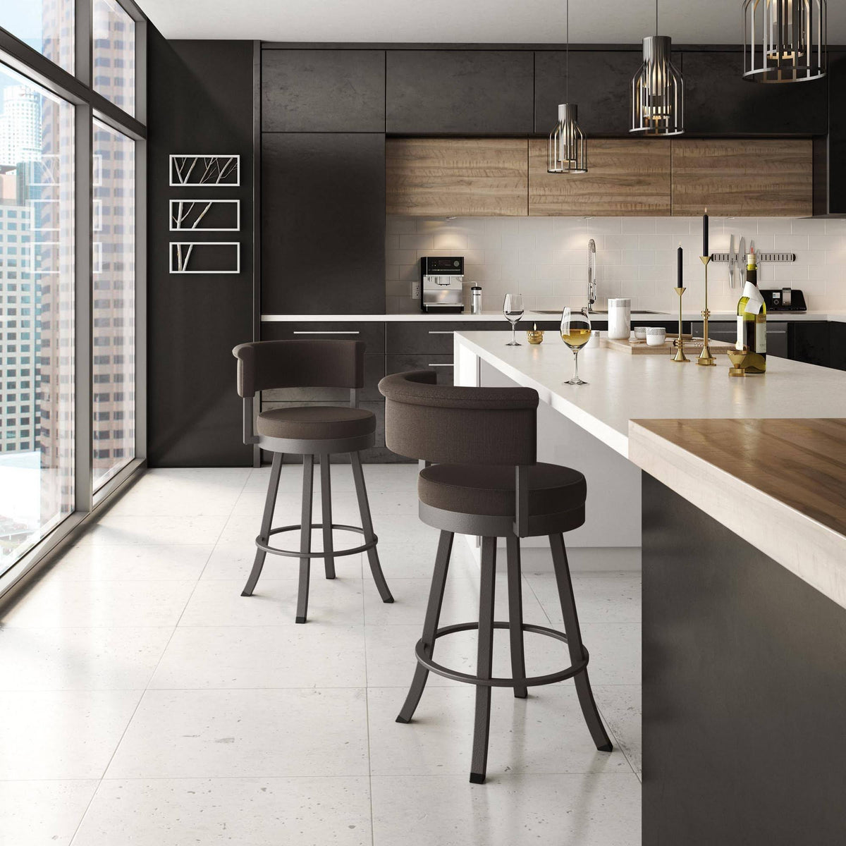 Dark Brown/Gray Swivel Bar Stool E516