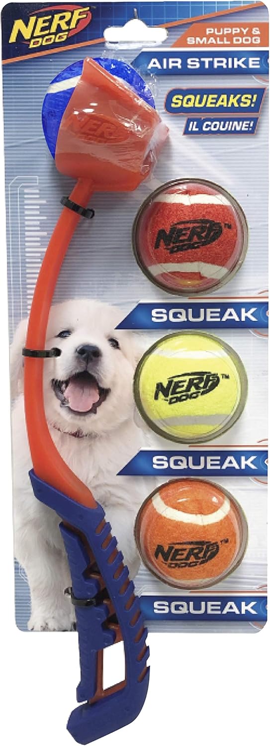 5-Piece Dog Toy Gift Set with Air Strike Launcher and Squeak Tennis Ball 4-Pack, Multicolored P20928