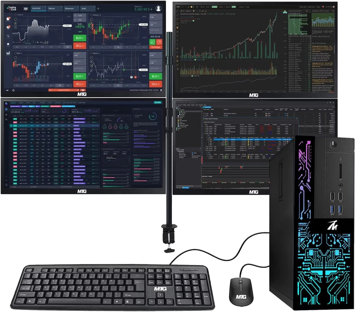 Restored Desktop PC Intel Core i5-6500, 16GB RAM, 120GB SSD, 2TB HDD, 4 LED Monitors, 2 Network Cards, Keyboard & Mouse Win 10 Pro R822471