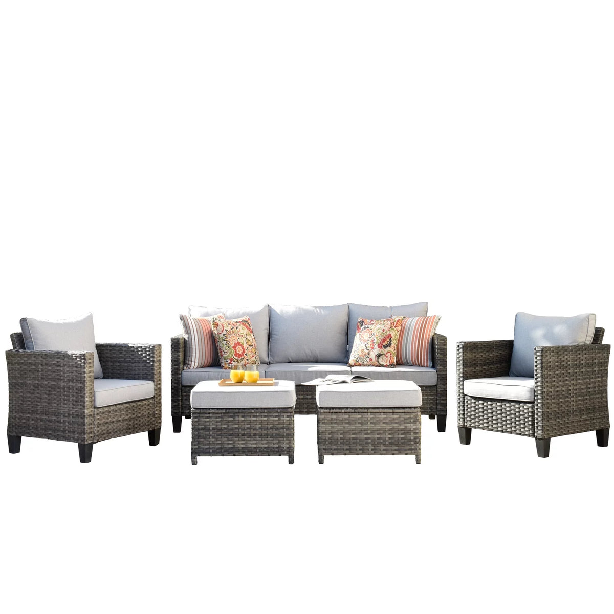 5 Pieces All-Weather Wicker Sectional Sofa with Cushions S253