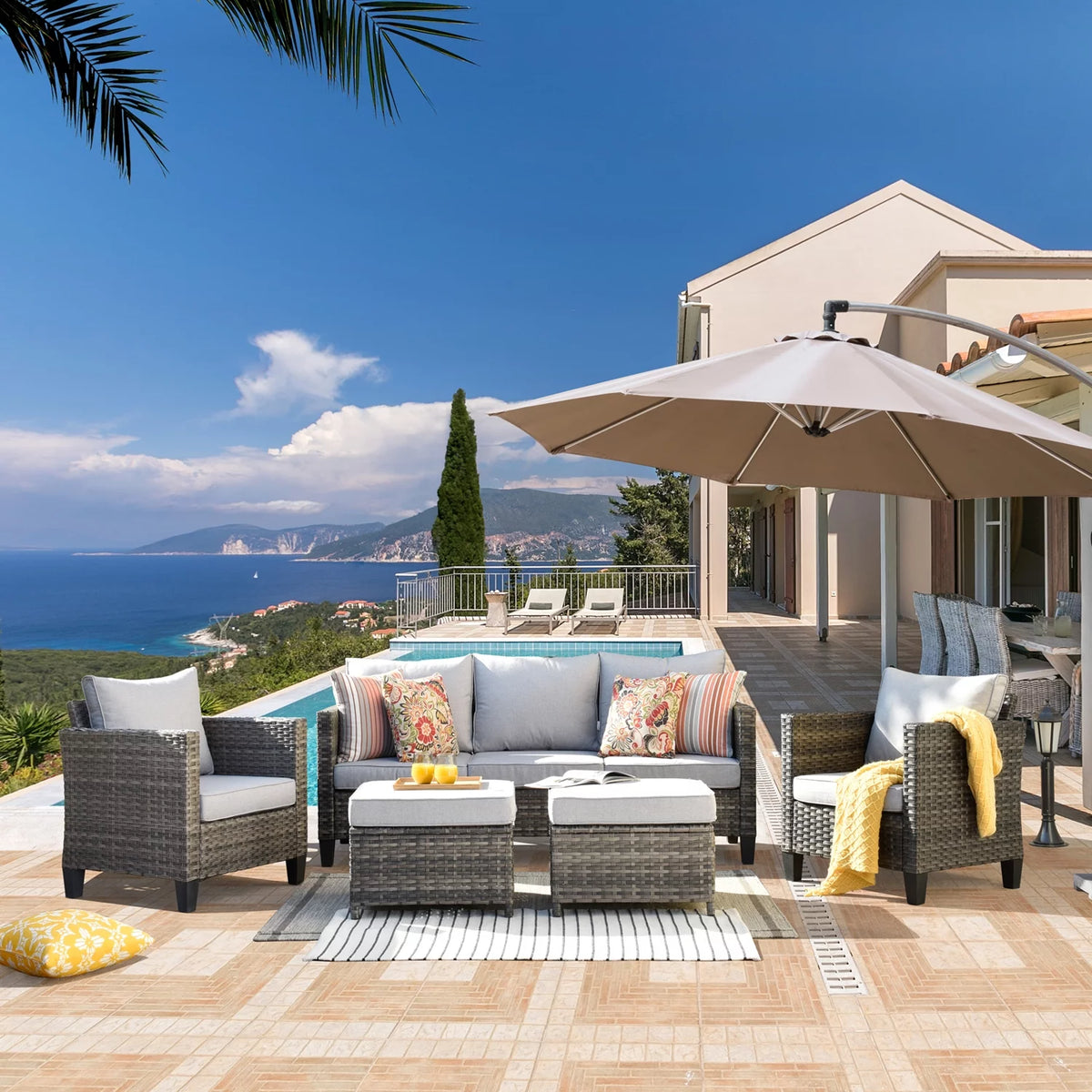 5 Pieces All-Weather Wicker Sectional Sofa with Cushions S253