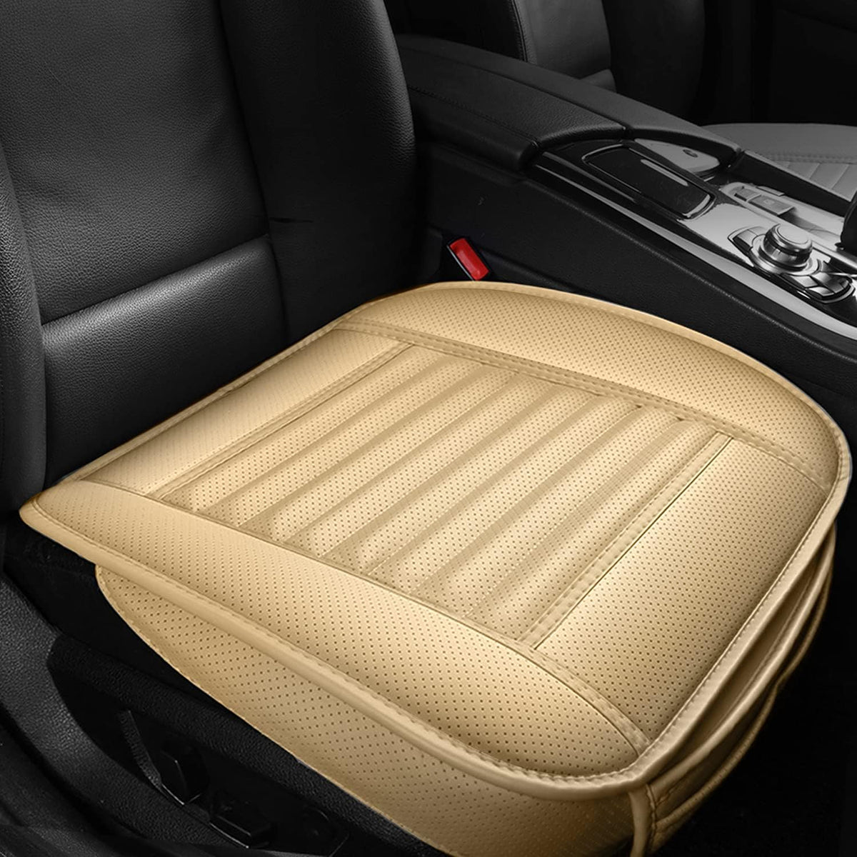 2pcs Pu Car Seat Cover, Front Seat Protector (Black-Blue Line) G249593