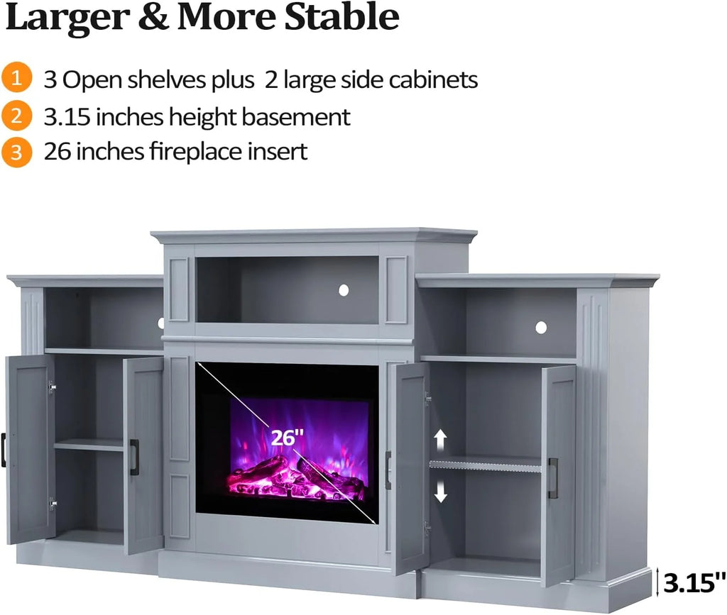 Electric Fireplace with Mantel, 79 inches Fireplace TV Stand Media Console Entertainment Center, Gray H289825