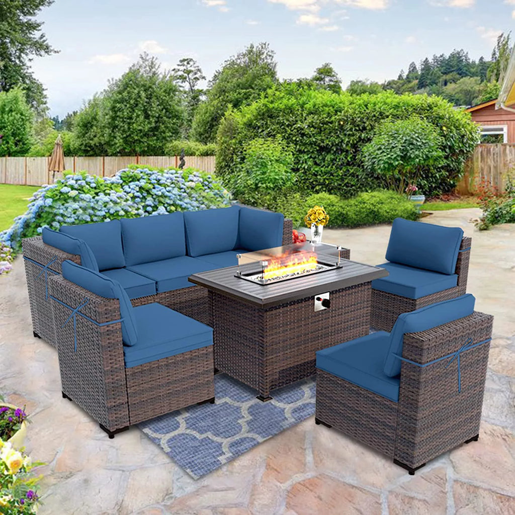 8 Pieces Outdoor Patio Furniture with Fire Pit Table Q7249