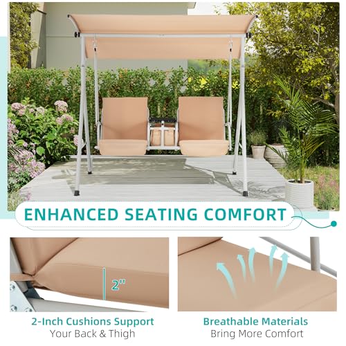 2 Seat Outdoor Porch Swing with Adjustable Canopy and Cushions C3328