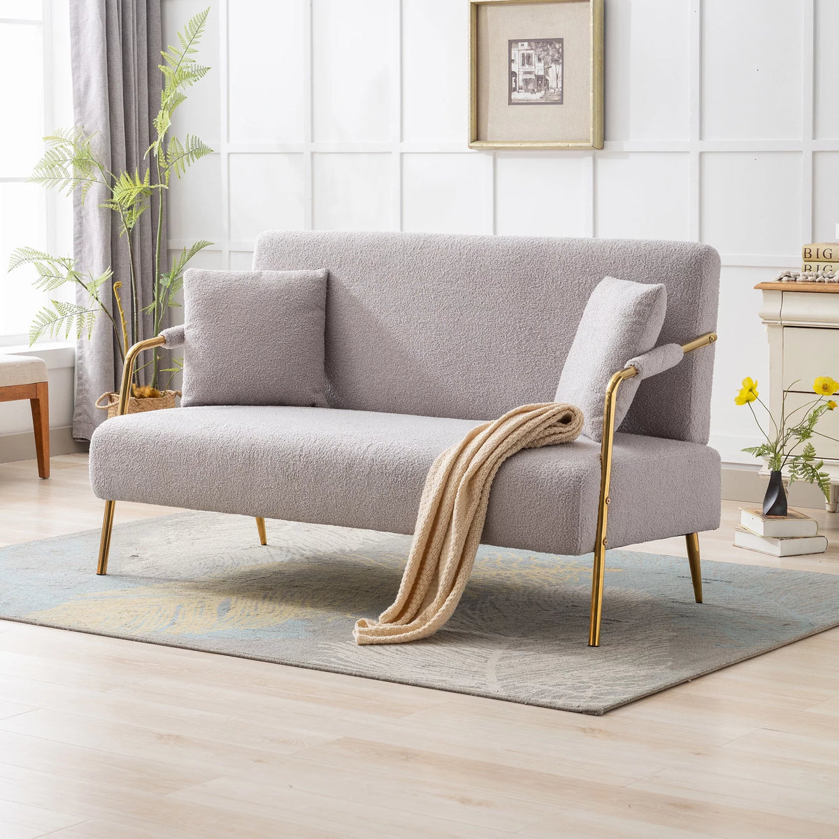 61" 2 Seater Teddy Velvet Upholstered Couch with 2 Pillows Z9445