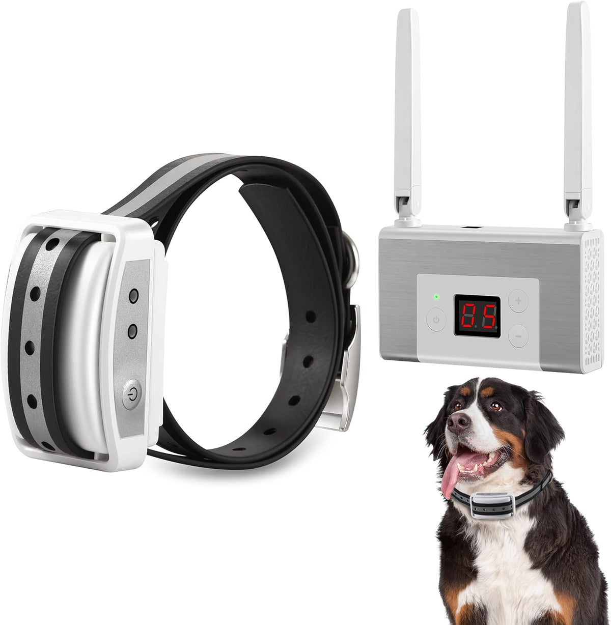 White Wireless Dog Fence System with Waterproof Rechargeable Collar Receiver A314003