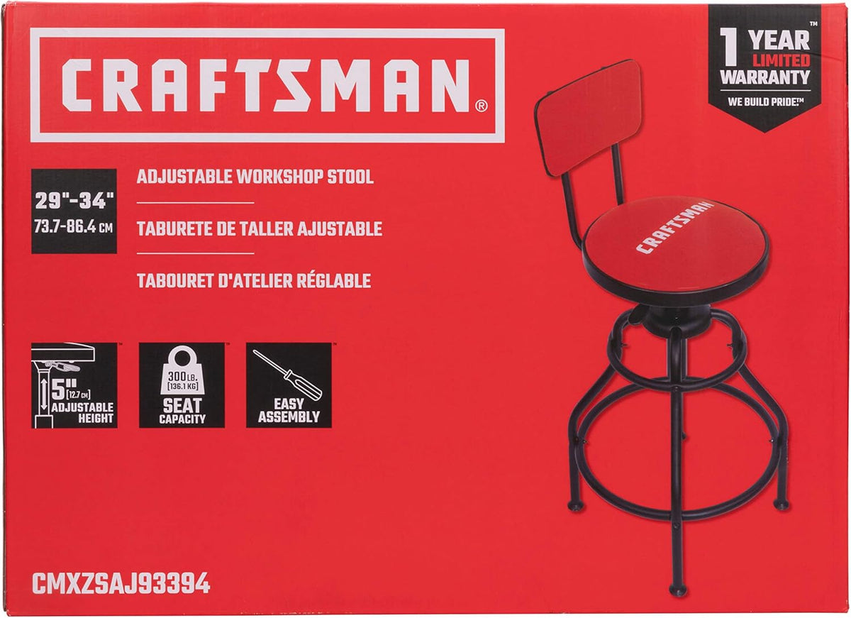 Adjustable Height Work Shop Stool with Padded Vinyl Seat O21443