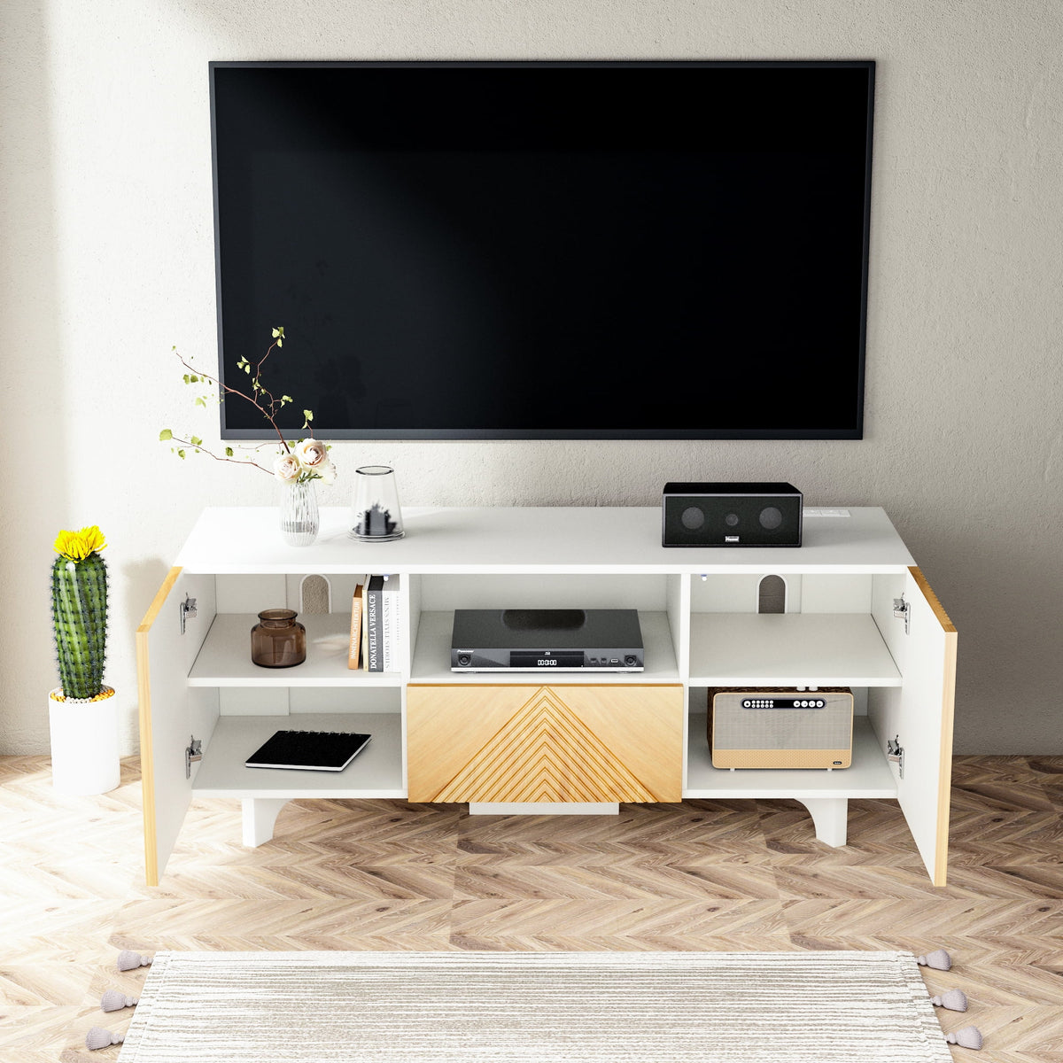 Mid Century Modern TV Stand with Power Outlets Q475