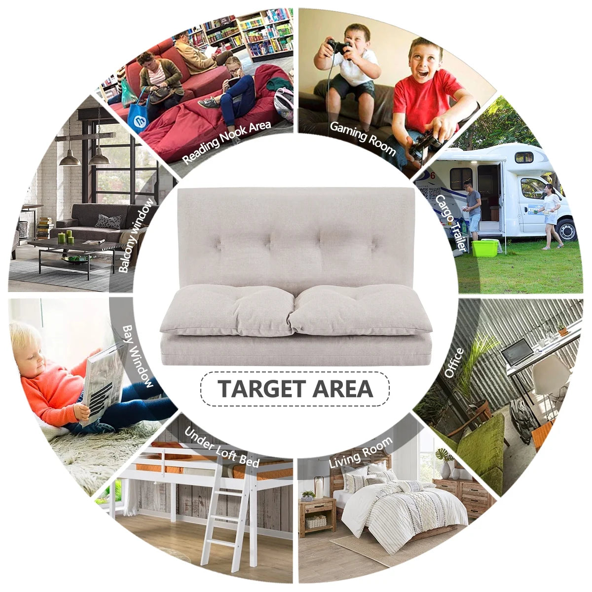 Foldable Double Chaise Lounge Floor Sofa Chair with Two Pillows R91722