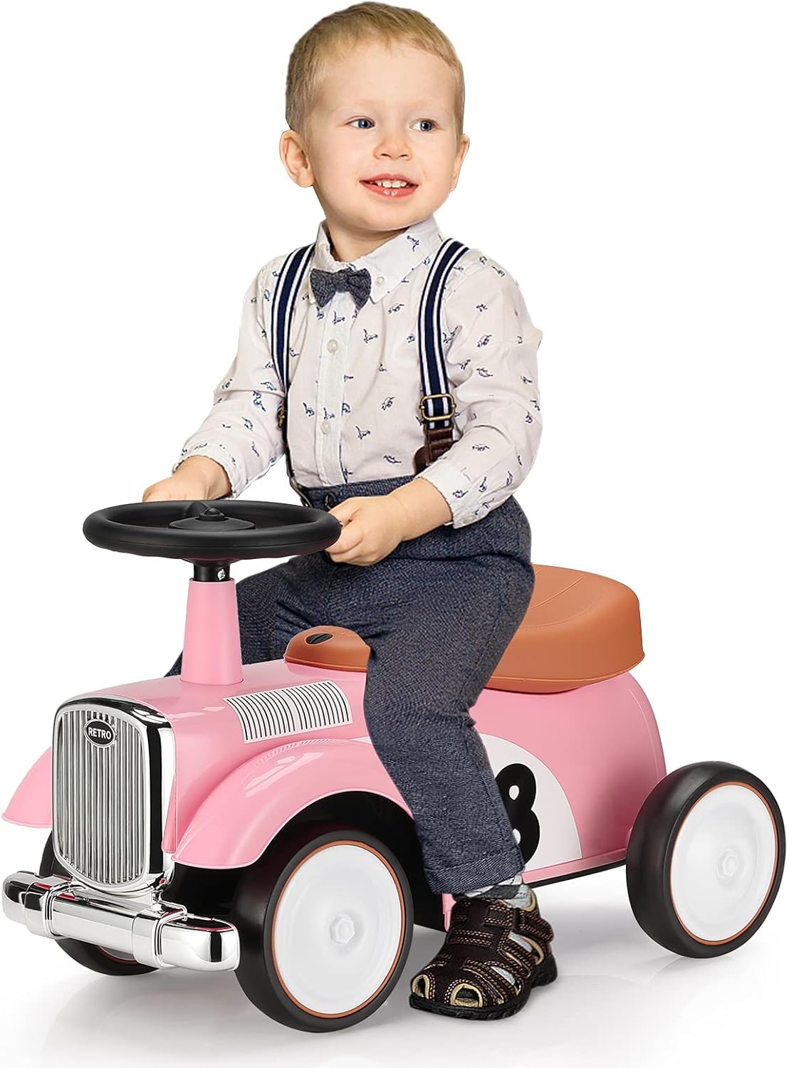 Pink Toddler Ride on Car with Limited Steering Wheels and Secret Storage I972
