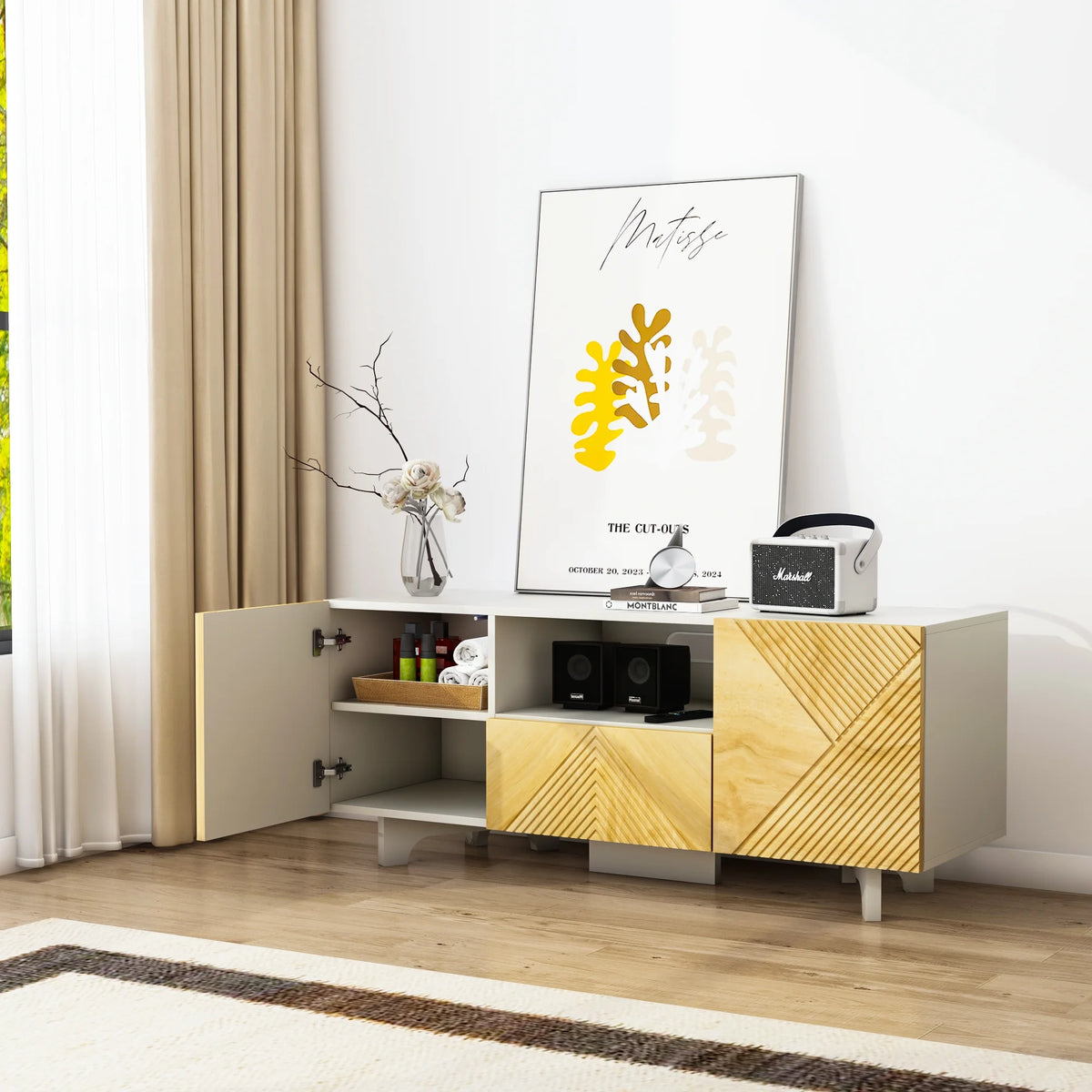 Mid Century Modern TV Stand with Power Outlets Q475
