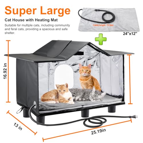 Weatherproof Large Cat Shelter with Roof Window and Cozy Cushion V225301