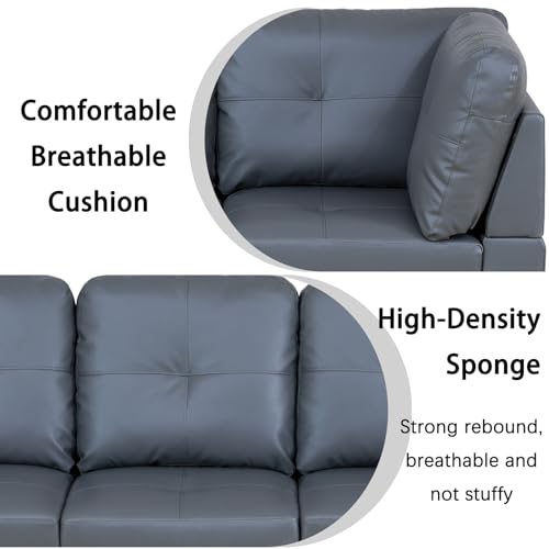 Faux Leather L Shaped Sectional Sofa with Storage Ottoman and Two Pillow C79608