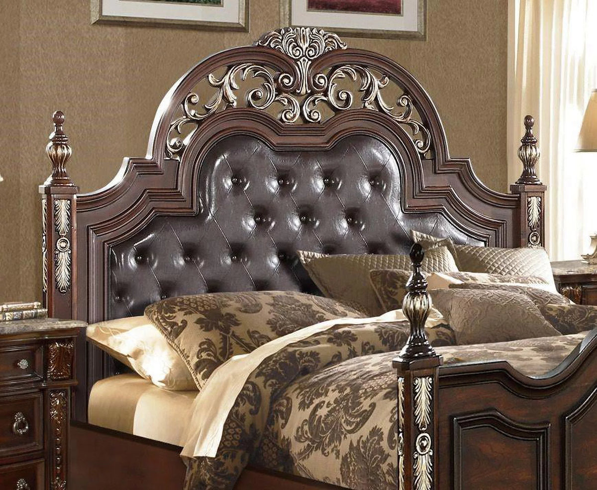 Dark Cherry Upholstered Queen Size Bed E2516
